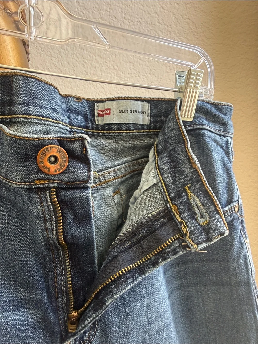 Wrangler Slim Straight Jeans Men's Medium Wash Blue Cotton Blend 30x32